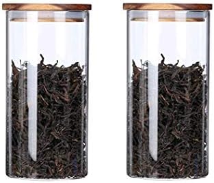 2PCS 350G/11.7oz Empty Thicken Clear Glass Canister Home Kitchen Food Storage Cotainer Jars Pots with Airtight Wood Lids Air Tight Vial Bottles for Coffee Bean Tea Sugar Cookies Dry Fruit Nuts Candy