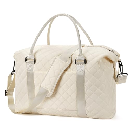 FIGESTIN Weekender Bags for Women, Duffle Bag Women Travel Bag Carry on Bags for Airplanes Overnight Hospital Bags Beige