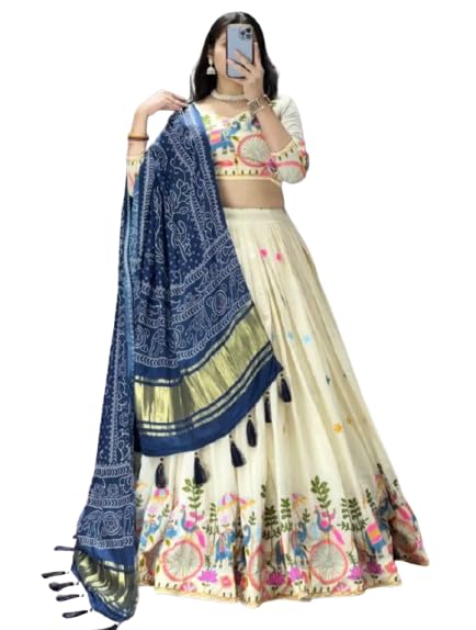 DN 8211 Pure Cotton Embroidered Lehenga Choli with Gaji Silk Dupatta