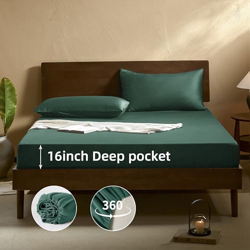 Image of EVERLY King Sheets Set,Luxuriously 400 Thread Count Organic Viscose Derived from Bamboo Bed Sheet,Cooling Sheets for King Size 4 Piece Deep Pockets Bedding Sheets &Pillowcases-Aqua