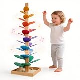 Musik Murmelbahn Holz Klangbaum Klangturm Regenbogen Kugelbahn Holzspielzeug Montessori mit 10 Kugeln Murmelturm, für ab 3 Jahr