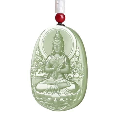 Quan Yin Buddha Necklace Green Natural Jade Guan Yin Pendant Lucky