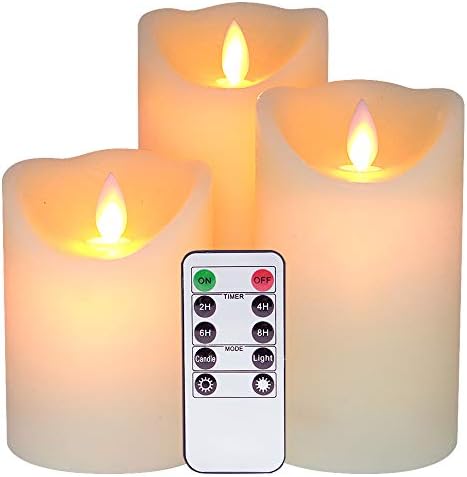 Eldnacele Flickering Flameless Candles Dancing Flame with Timer Remote Control 3 x 4''/5''/ 6'' Real Wax Pillar Battery Operated LED Candles for Home Decoration and Weddings Parties