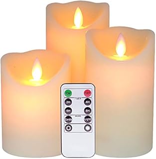 Eldnacele Flickering Flameless Candles Dancing Flame with Timer Remote Control 3 x 4''/5''/ 6'' Real Wax Pillar Battery Operated LED Candles for Home Decoration and Weddings Parties