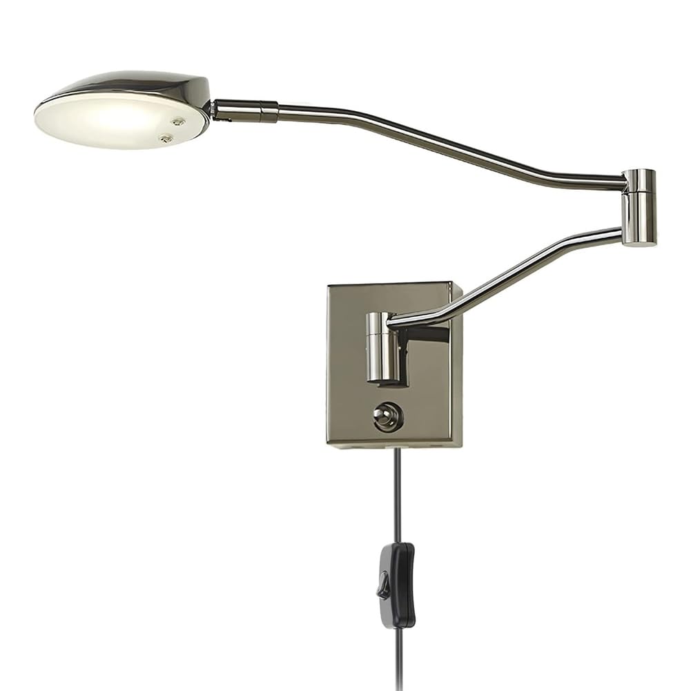 AoLa LED Wandleuchte Verstellbarer Lange Arm mit Schalter und Kabel, 9.5W Dimmbar Nachttischlampe Modern Wandlampe mit Stecker, Metall Wand Leselampe für Schlafzimmer Study, 4000K Warmweiß,Schwarz