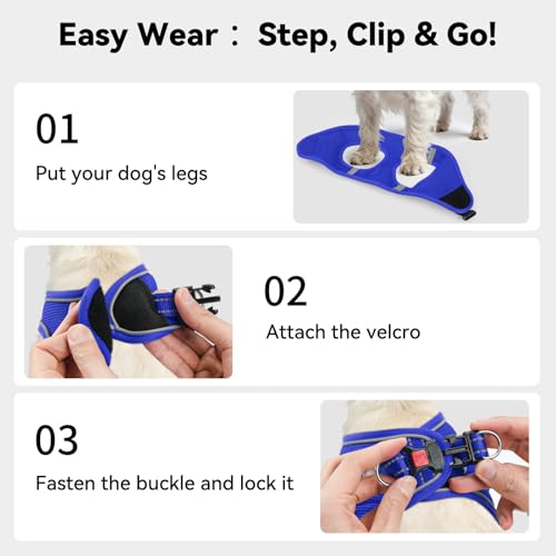 Joytale Hundegeschirr, Reflektierend Weich Gepolstert Hunde Geschirr, Air-Mesh Atmungsaktiv Brustgeschirr für Mittelgroße Hunde, XL, Königsblau