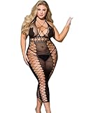 comeondear Bodystocking Sexy Femme Érotique Hot Grande Taille Lingerie Sexy Résille Tenue Coquine ST Valentin Robe Moulante Transparentes Nuisettes Babydoll sous Vêtements en Boîte Noir D,L XXL
