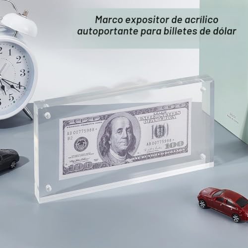 Miniatura 4 de Ahandmaker Marco De Billetes De Dólar Acrílico Autónomo Para Exhibición De Monedas, Marco De Fotos De Licencia Comercial De Doble Cara, 7.9 X 3.9 Pulgadas