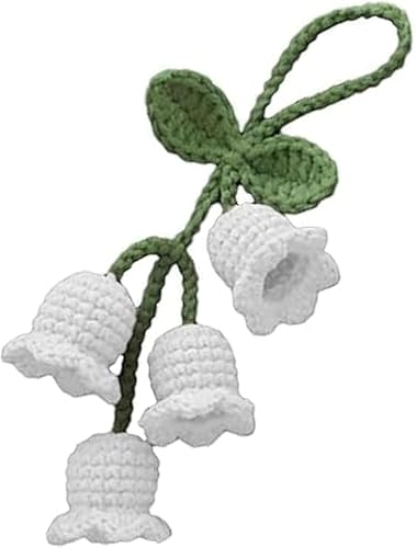 White Creative Knitted Orchid Flower Keychain Charms Crochet Flower Pendant for Car Key Supplies Mini Macrame Keychains Boho Macrame Bag Charms or Phone Wallet, Car Keychains Car Accessories Keyrings