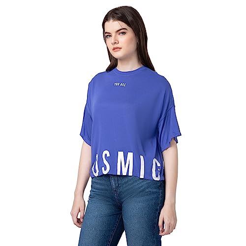 Image of Spykar Printed Blended Round Neck Women's Regular Fit Top