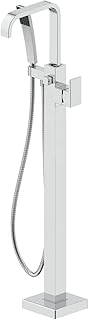 JACUZZI Square Freestanding Tub Filler, Chrome Square Faucet, Solid Brass Construction, Ceramic Cartridge, Hand Shower Included, Floor Mount Installation, Elegant Lever Handle