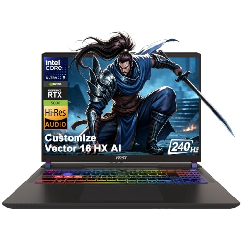 Image of Delca Customized Laptop Made with MSI Vector 16 HX AI Gaming Laptop | 16 inch WQXGA IPS 240Hz | Intel 24-core Ultra 9 275HX | 32GB /64GB DDR5 1TB /2TB /4TB SSD | GeForce RTX 5080 16GB | RGB Backlit Win 11