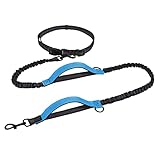 Snocyo Joggingleine Hunde, Jogging Hundeleine für Mittelgroße und Große Hunde, Elastische und Reflektierende Hundeleine, 160-260cm Einziehbare Leine mit Doppelgriff & Taillengürtel (Schwarz & Blau)
