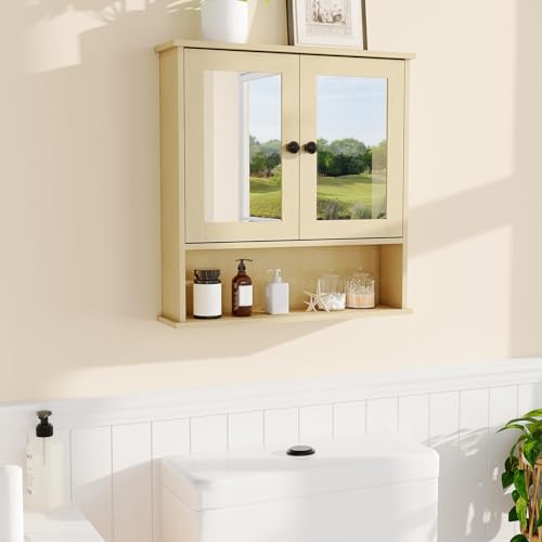 TricaLktdp Oak Wall Mount Mirror Medicine Cabinet for Vanity -