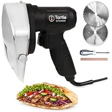 TK Commercial Kebab Slicer - 120W Electric Shawarma Knife with 2 Large Stainless Steel Blades & Whetstone -Professional Handheld Gyro Meat Slicer with 0-8mm Adjustable Thickness - NSF & ETL Certified