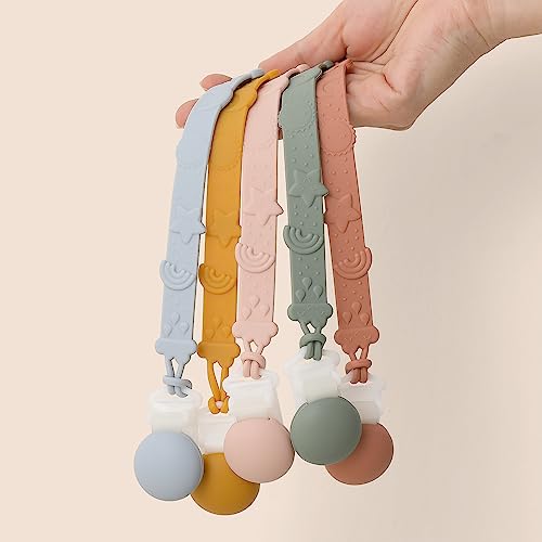 Baby Silicone Pacifier Clip With One Piece Binky Clip Holder Silicone Teether Pacifier Strap With Clip Baby Teether Toys For Boys And Girls Set Of 2 Bpa Free-Blush #TOP2