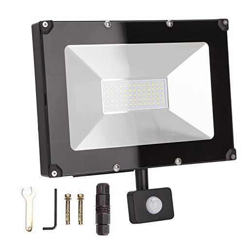 ALOTOA 50W PIR LED Foco Exterior, Blanco Calido 3000K 5000lm, 250W Equivalente halogeno LED Faro Sensor de Movimiento, IP65 Impermeable para Proyector al Aire Libre