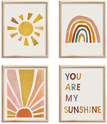 LIYAOLI Boho Nursery Decor Boho Rainbow Decor You Are My Sunshine Wall Decor Boho Wall Art Prints for Wall Decor,Kids Wall Decor,Rainbow Decor for Girls Bedroom Unframed Art Prints Set of 4 (Boho Rainbow, 8''x10'')