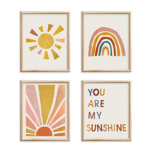 Image of Boho Rainbow Nursery Art Set of 4 - You Are My Sunshine Wall Prints, Kids Room Decor