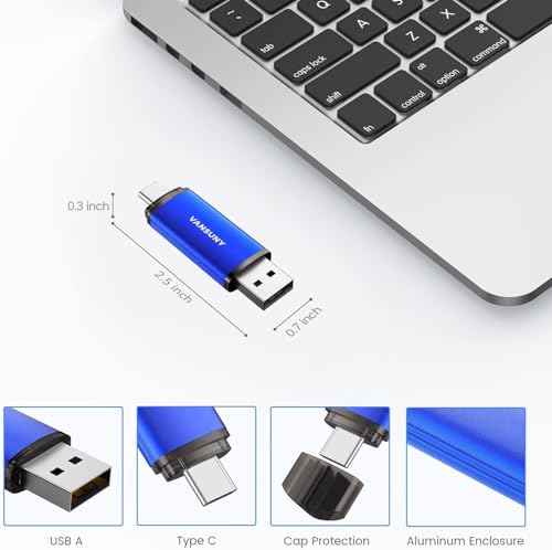 Vansuny 128GB 3 Pack USB Type-C Flash Drives 2-in-1 Dual Flash Drive USB A + Tape C OTG Flash Drive for Android Smartphone Tablet Computer Laptop (Blue)