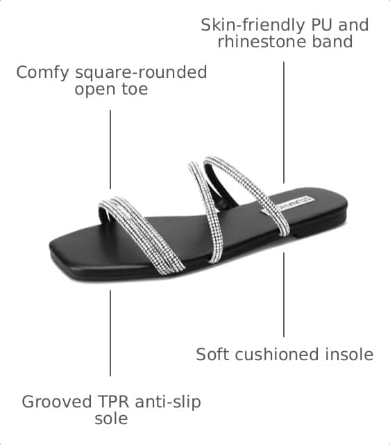 Image of STUNAHOME Women's Rhinestone Thong Flat Sandals Open Toe Slide Sandals with Square Toe Bling Strap