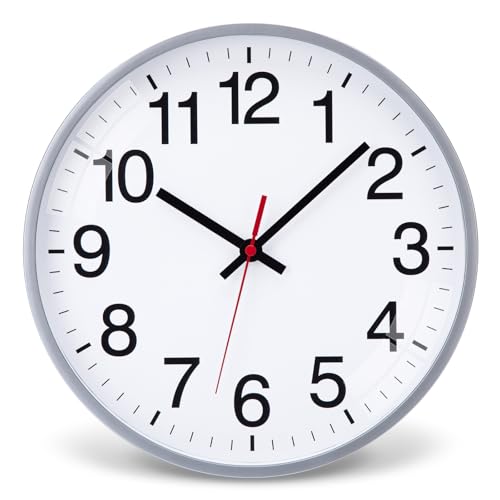 Epochic Wanduhr Ohne Tickgeräusche Lautlose Batteriebetrieben Moderne Wanduhr Groß Ziffern Einfach zu Lesen für Wohnzimmer Küche Schlafzimmer Büro (Silber, 30cm)