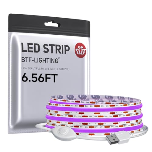Image of BTF-LIGHTING FCOB COB LED Strip Lights 5V USB Powered Purple Color for TV