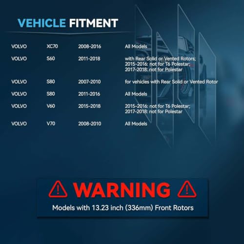 Image of Detroit Axle - Front Brake Kit for Volvo S80 XC70 S60 V60 V70, Drilled and Slotted Disc Brake Rotors Ceramic Brakes Pads Replacement : 13.23 inch inch Rotors