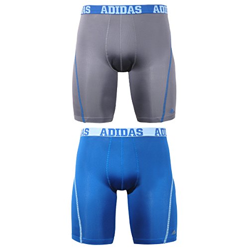adidas Men's 9-Inch Sport Performance ClimaCool Midway Underwear (Pack of 2), Thunder Grey/Master Blue, Small