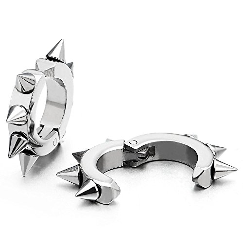 Pair Of Spike Huggie Hinged Hoop Earrings Non-Piercing Clip On Earrings For Men Women #TOP28