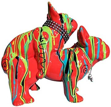 Laure Terrier Statue of two dogs French Bulldogs Love. Red Drip ceramic model, length 19 centimeters, decoration