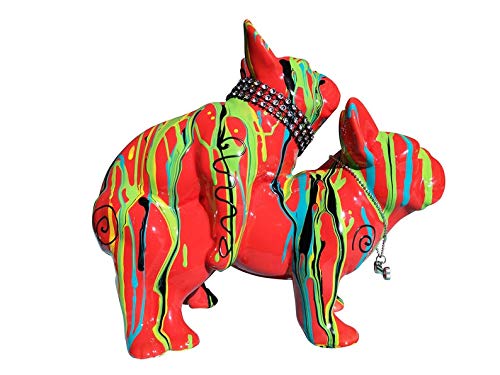 Laure Terrier Statue of two dogs French Bulldogs Love. Red Drip ceramic model, length 19 centimeters, decoration