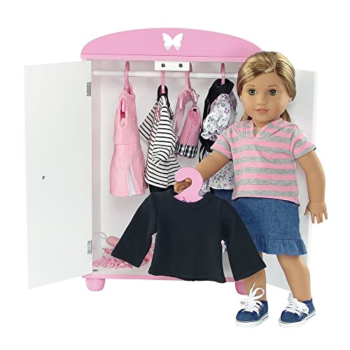 Emily Rose 18 Inch Doll Furniture And Accessories Clothes Storage Closet Armoire | 18" Clothing Wardrobe, Includes 5 Wooden 18" Doll Clothes Hangers | Fits 16-19" Doll Clothes #TOP4