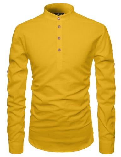 Image of Univibe Full Sleeve Chinese /Rounded /Mandarin Collar Pure Cotton Casual, Wedding, Party, Festival Stylish Short Length Slim fit Kurta Style Shirt for Men and Boys.