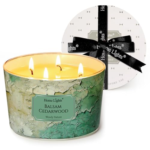 HomeLights Bougies parfumées cèdre baumier | Bougies de soja 18oz, grands pots à 4 mèches style industriel chic | Bougies idéales pour les événements, le soulagement du stress et la détente