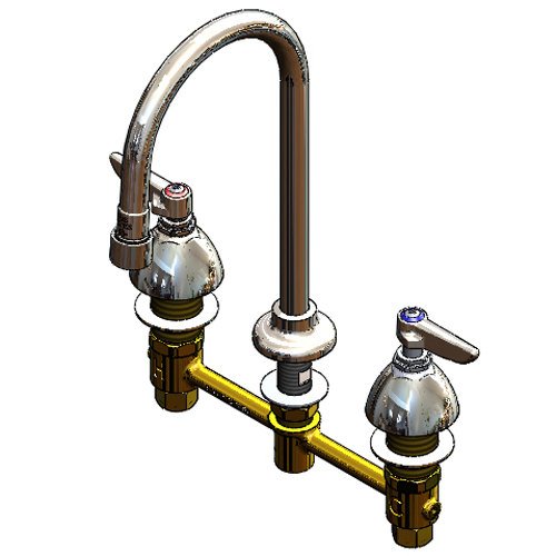 T&S Brass B-2850-WS Lav Faucet, Concealed Body, 8" Centers, Compression Cartridges, Rigid Gooseneck, Lever Handles, 1.5 GPM