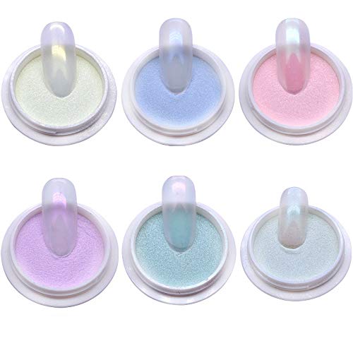 6 Boxes Mermaid Chrome Nail Powder Ice Transparent Aurora Powder Mirror Effect Holographic Aurora Iridescent Pearlescent Manicure Pigment Rainbow Nail Glitter With 6Pcs Eyeshadow Sticks #TOP3