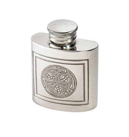 Wentworth Pewter - Small, Tiny Celtic Kells Pewter Flask, 1oz Capacity