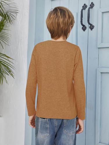 Image of Boys Long Sleeve Shirt Crewneck Solid Color Casual Top with Chest Pocket for Kids 5-14 Years
