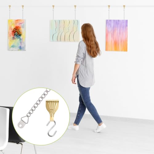 Image of Picture Hanging Kit, 6Pcs Iron Chains with Loops & 6Pcs Brass Plated Hooks Picture Display Accessories for Wall Pictures, Exhibition(Silver, 1M)