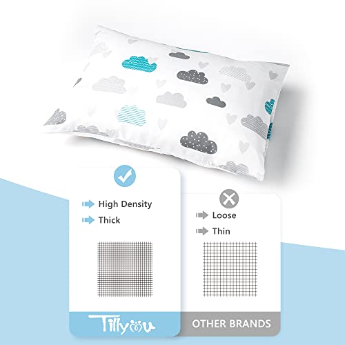 Image of TILLYOU Toddler Pillowcase 2 Pack with Envelope Closure,Silky Soft Microfiber 13 inch x 18 inch Kids Travel Pillow Cases,Blue Clouds & Blue Stars