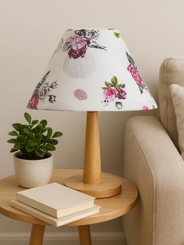 Image of Decorative Floral Shade Table Lamp with Warm LED Lighting & Natural Wooden Stand - Perfect for Bedroom, Living Room, Study & Gifting (Rose)