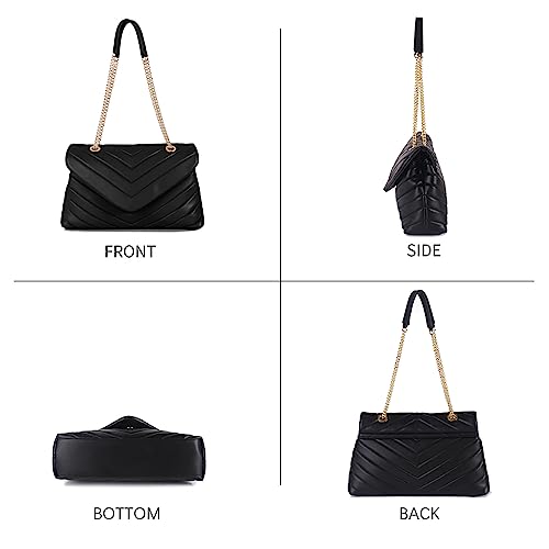 Quilted Crossbody Bag for Women, Soft Vegan Chevron Purses, Trendy Shoulder Handbags with Flap3
