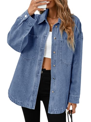 Veste en jean surdimensionnée femme denim bleu à manches longues boutonnées