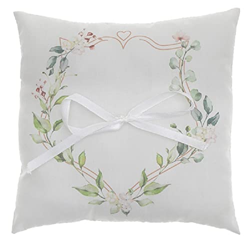 Miss Lovely Ringkissen Hochzeit Botanical mit Blumen & Eukalyptus in weiß wollweiß & grün Trau-Kissen Ehe-Ringe aus Baumwolle mit Satin-Schleife Hochzeitsdekoration Hochzeit Accessoires & Zubehör Cover