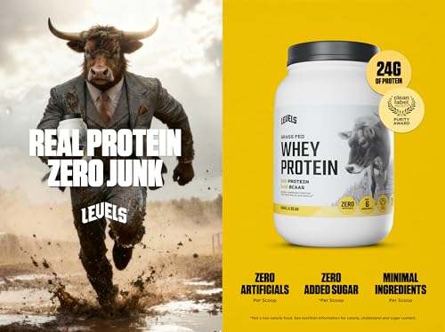 Levels Grass Fed Whey Protein Powder, No Artificials, 24G of Protein, Vanilla Bean, 2LB