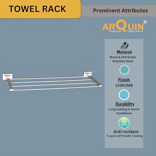 Image of ARQUIN Bathroom Towel Stand, Towel Holder Taurus 304 Grade Stainless Steel Towel Rack /Towel Rack /Bathroom Accessories Set, Cloth Towel Rod Organiser Chrome