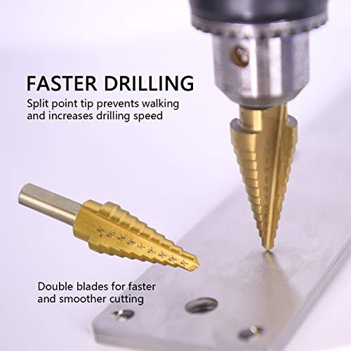 Hyclat Titanium Step Drill Bit Set & Automatic Center Punch - High-Speed Metal Steel Drill Double Cutting Blades, Hss Cobalt Multiple Hole 50 Sizes, With Aluminum Case Or Canvas Bag #TOP3