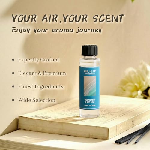 Image of Airkeep Reed Diffuser Set,1.69 fl oz (100 ml) - Ocean Mist&Sea Salt Oil Diffusers with 8 Reed Sticks,Home Fragrance Reed Diffuser for Bathroom Shelf Decor