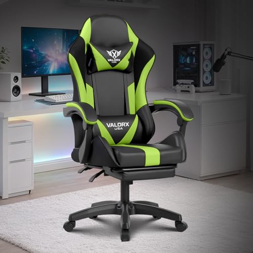 Image of Warrior Edition Gaming & Office Ergonomic Chair | Vegan Leather | High Back 135 Recliner | Adjustable Height & Linkage Armrest | Lumbar Support | 360 Swivel | 3 Year Warranty, Neon Green